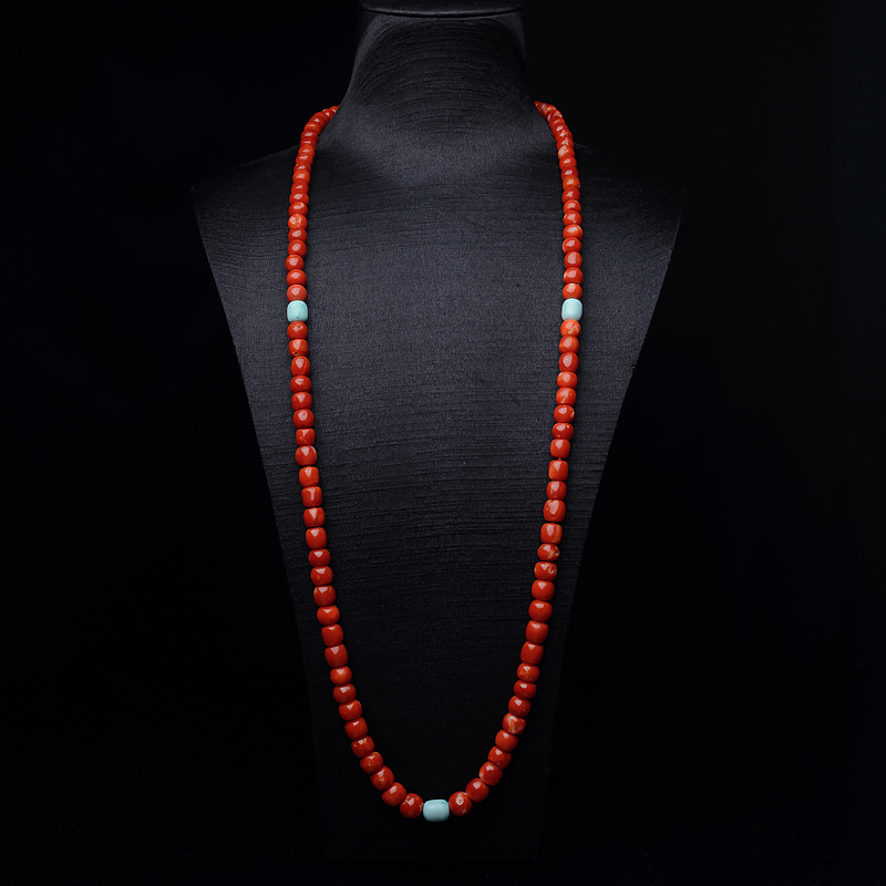 阿卡珊瑚桶珠108佛珠-红掌柜