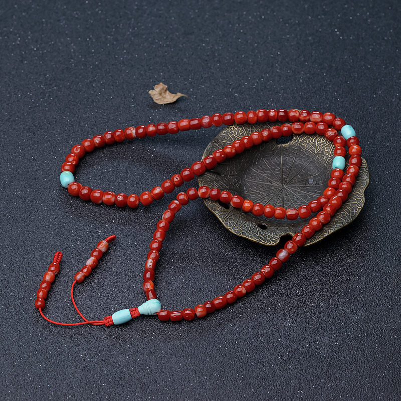 珊瑚桶珠108佛珠-红掌柜