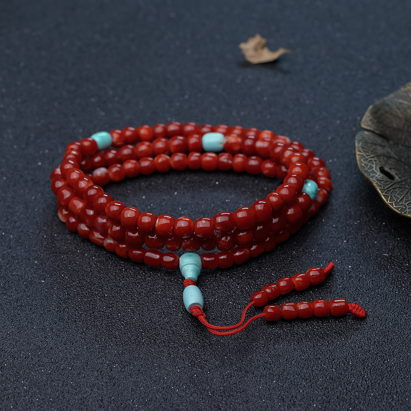 阿卡珊瑚桶珠佛珠-红掌柜