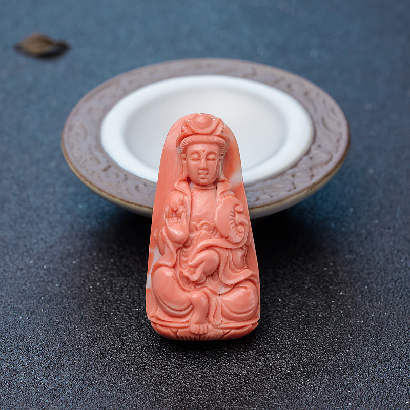 台湾天然MOMO珊瑚观音吊坠-红掌柜