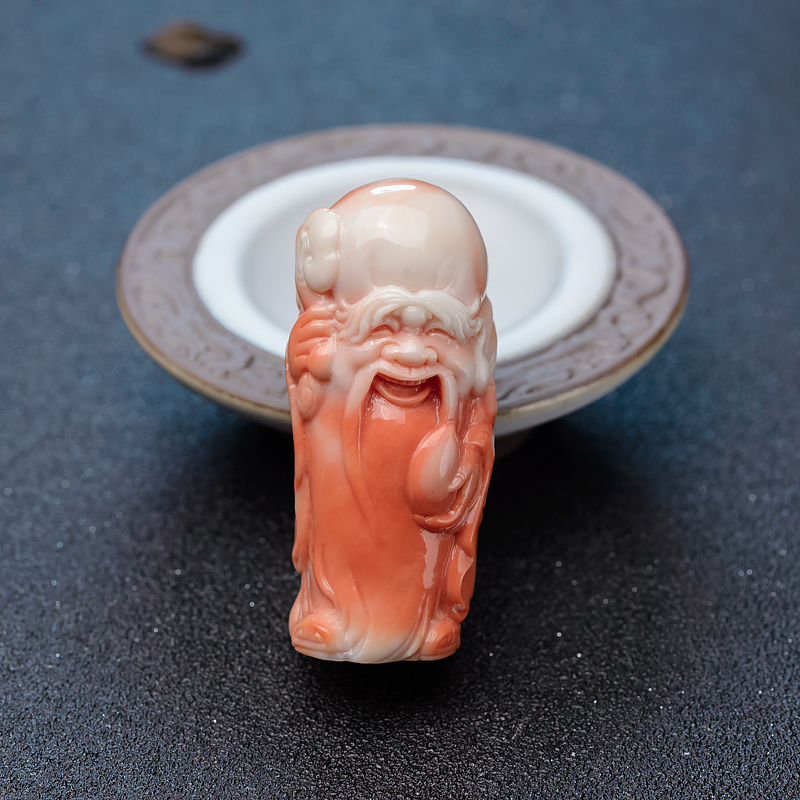 台湾天然MOMO珊瑚寿星吊坠-红掌柜