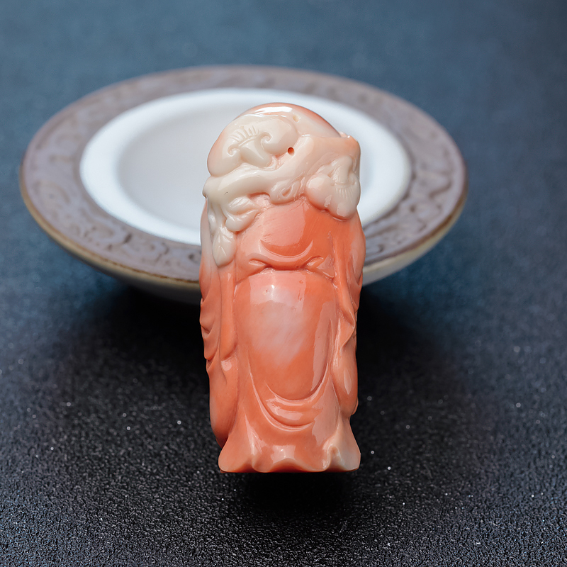 台湾天然珊瑚寿星吊坠-红掌柜
