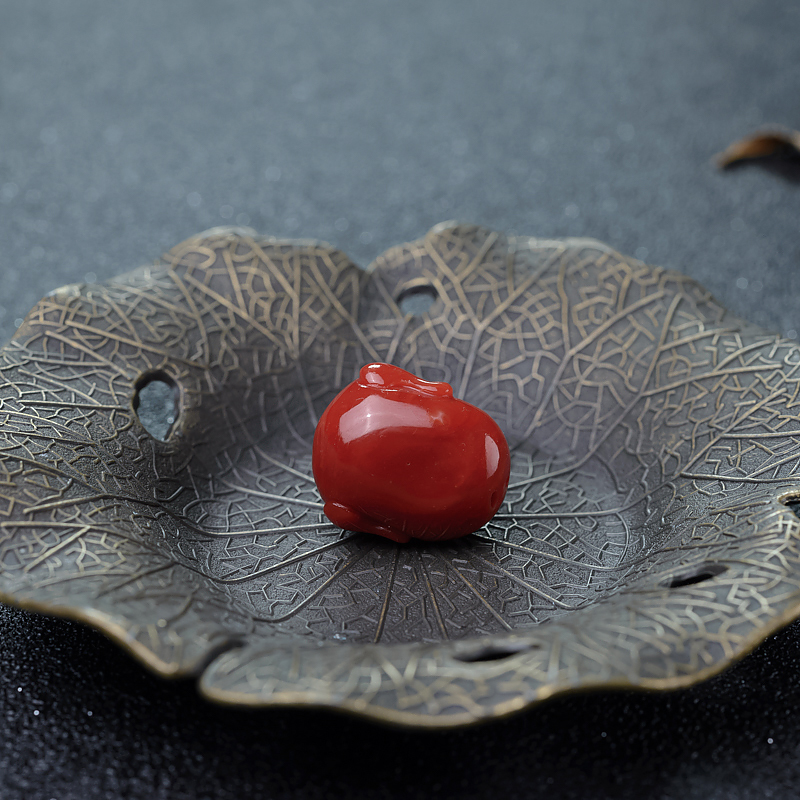 日本天然珊瑚佛头配件-红掌柜