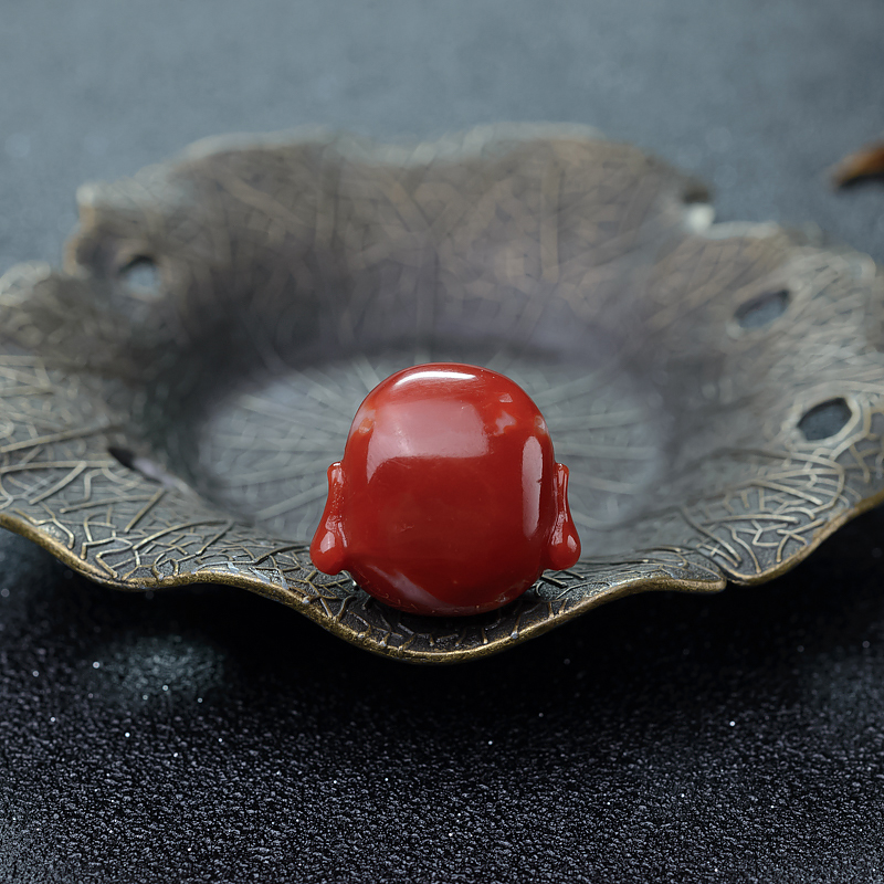 日本天然珊瑚佛头配件-红掌柜