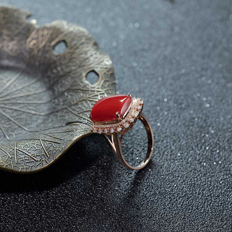 天然日本阿卡珊瑚戒指-红掌柜