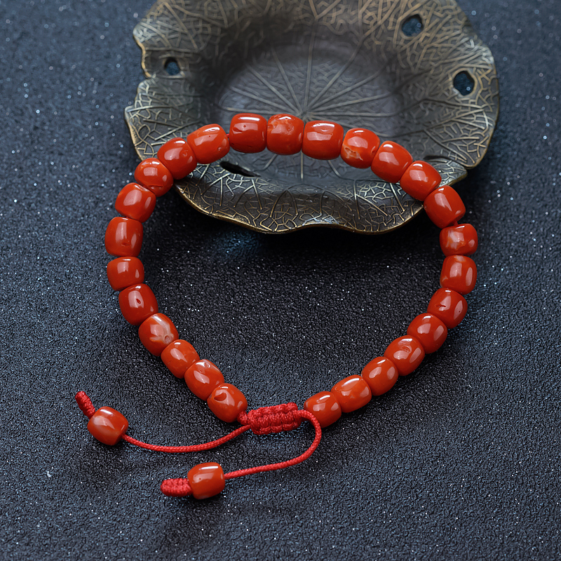 日本阿卡珊瑚桶珠单圈手串-红掌柜
