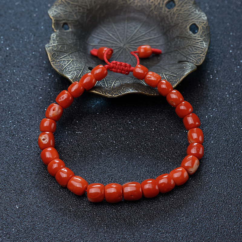 日本天然珊瑚桶珠单圈手串-红掌柜
