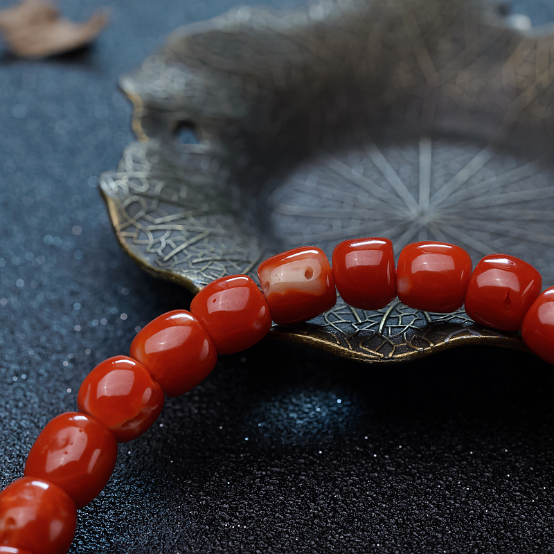 日本天然阿卡珊瑚桶珠手串-红掌柜