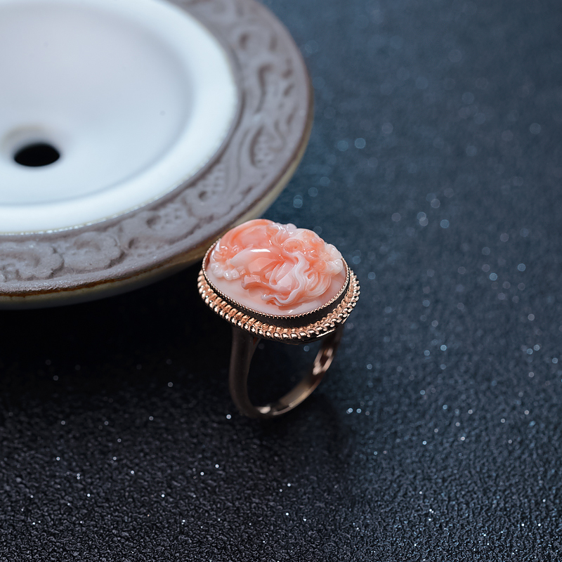 天然珊瑚美女戒指-红掌柜