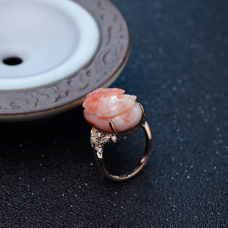 天然深水珊瑚美女戒指-红掌柜