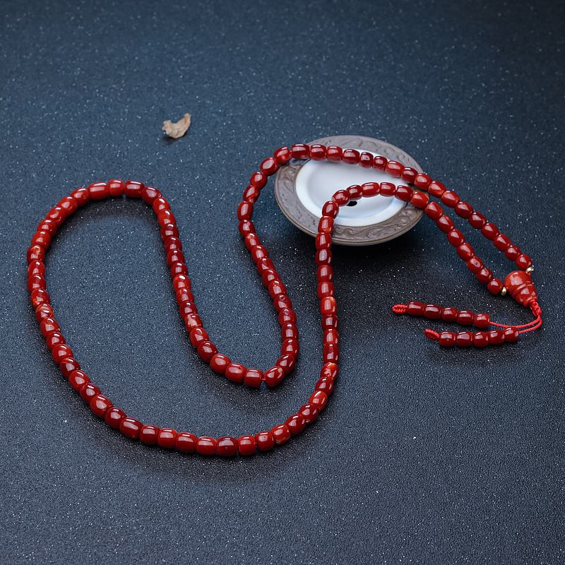 牛血红珊瑚桶珠108佛珠-红掌柜