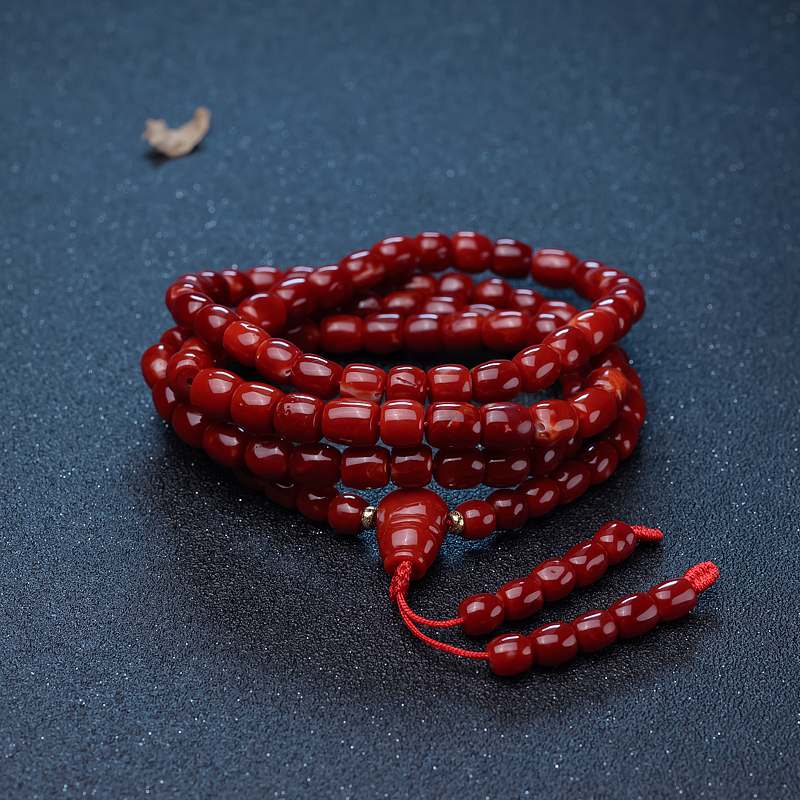 红珊瑚桶珠108佛珠-红掌柜