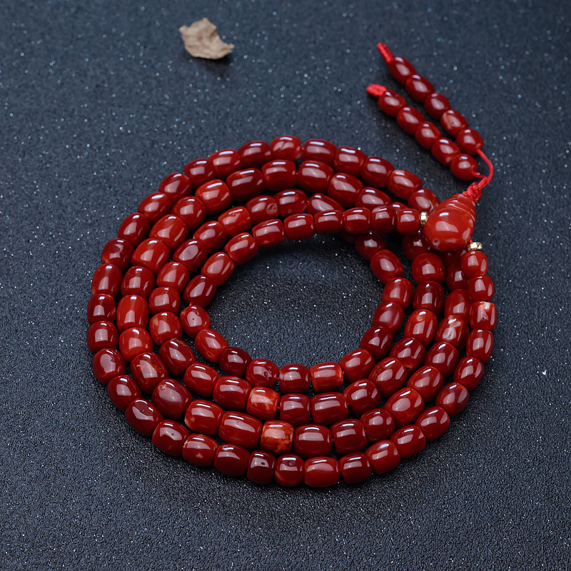 阿卡牛血红珊瑚桶珠佛珠-红掌柜