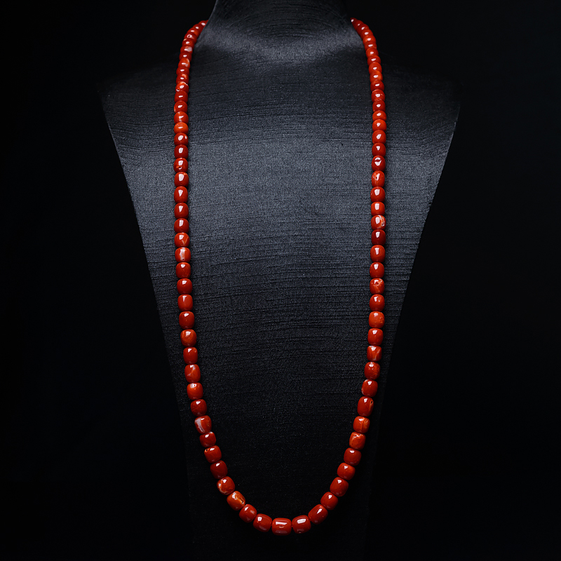 阿卡牛血红珊瑚桶珠108佛珠-红掌柜
