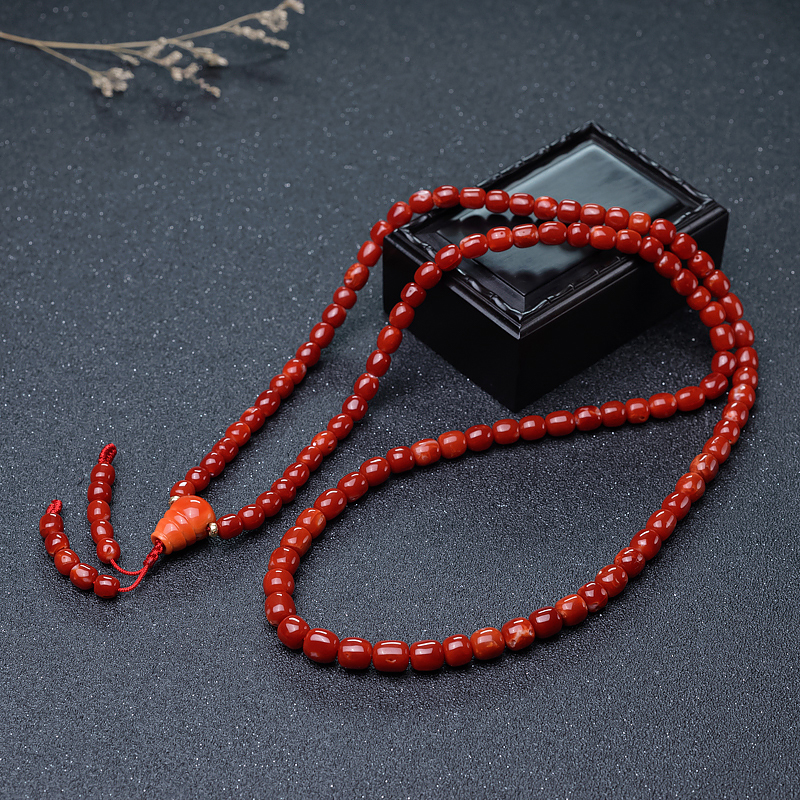 阿卡红珊瑚桶珠108佛珠-红掌柜