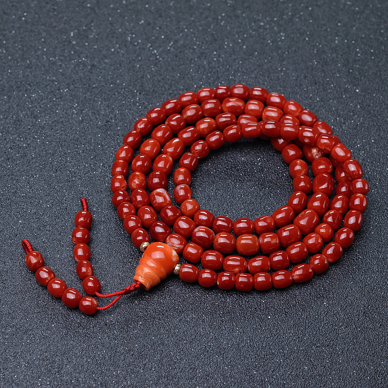阿卡牛血红珊瑚桶珠佛珠-红掌柜
