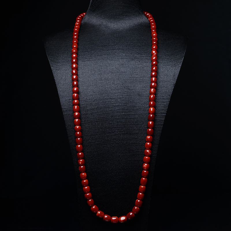 阿卡牛血红珊瑚桶珠108佛珠-红掌柜