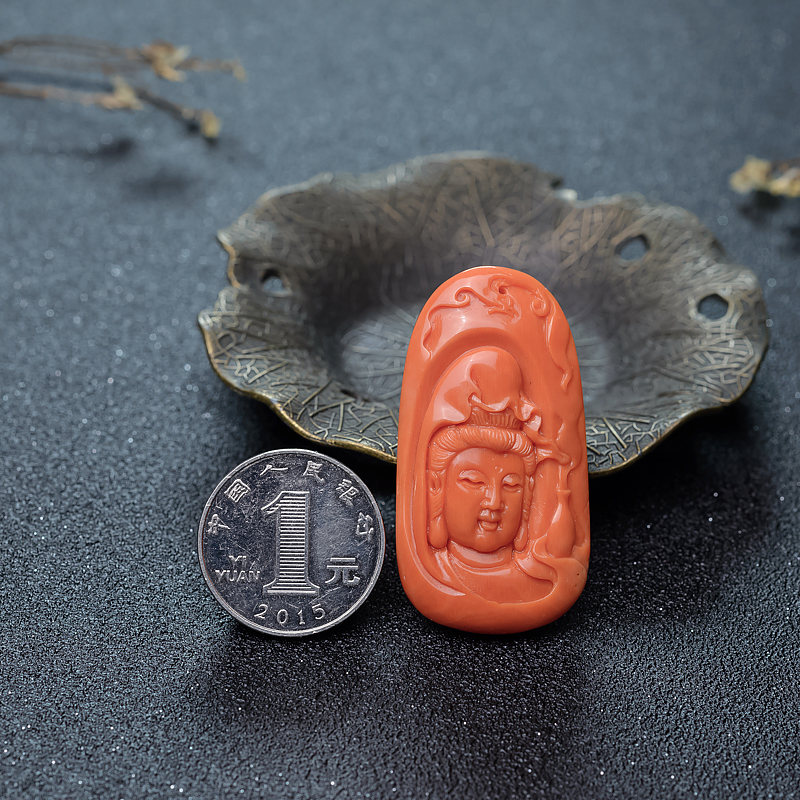 天然MOMO珊瑚观音吊坠-红掌柜