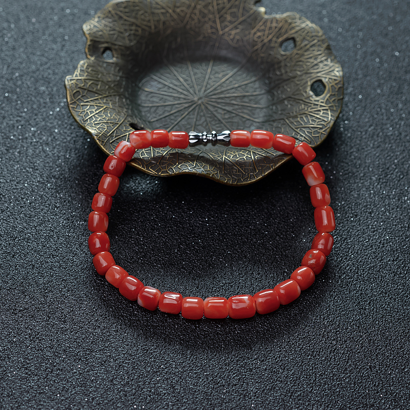 日本阿卡珊瑚桶珠单圈手串-红掌柜