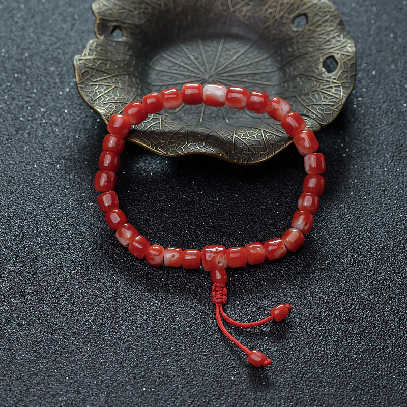 日本阿卡珊瑚桶珠单圈手串-红掌柜