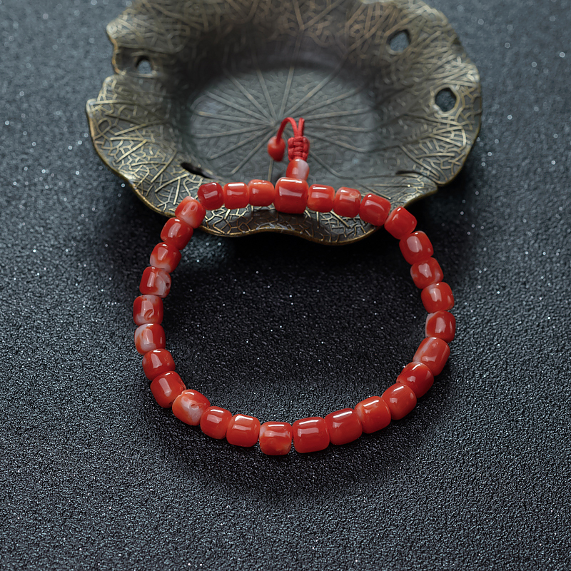 日本天然珊瑚桶珠单圈手串-红掌柜