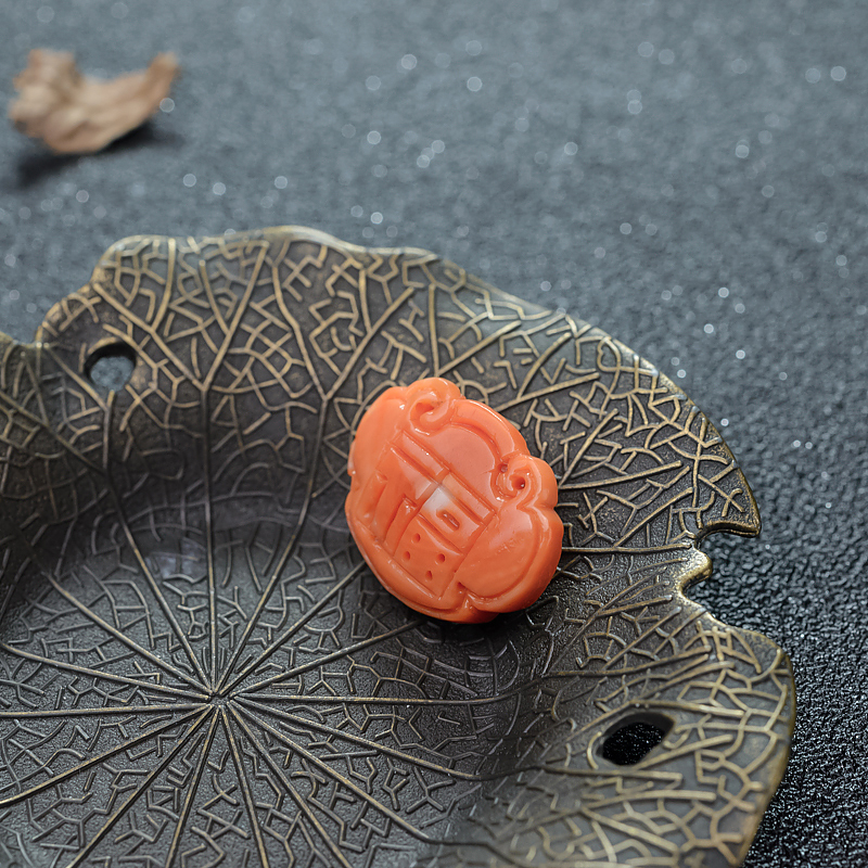 天然MOMO珊瑚如意锁吊坠-红掌柜