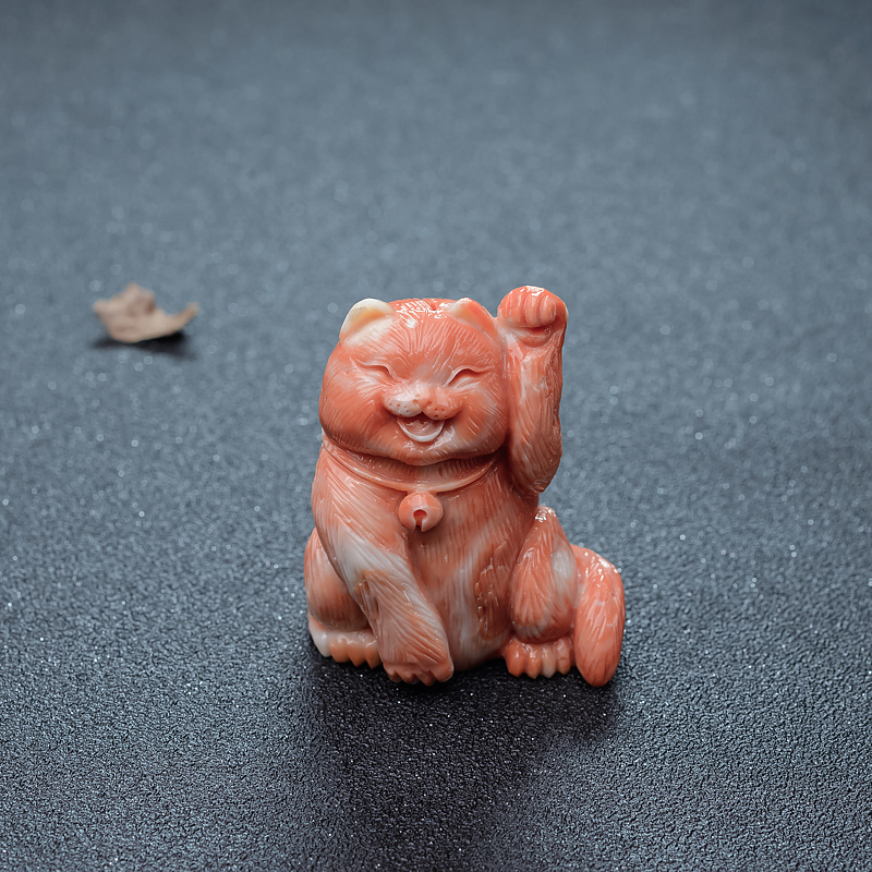 珊瑚招财猫摆件-红掌柜