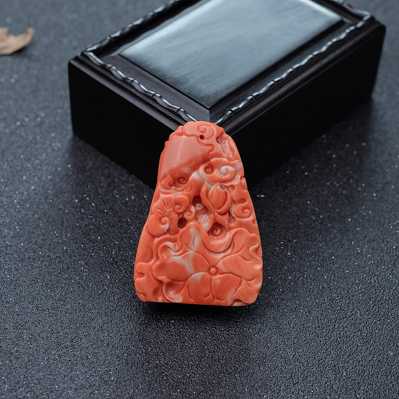 天然台湾珊瑚观音吊坠-红掌柜