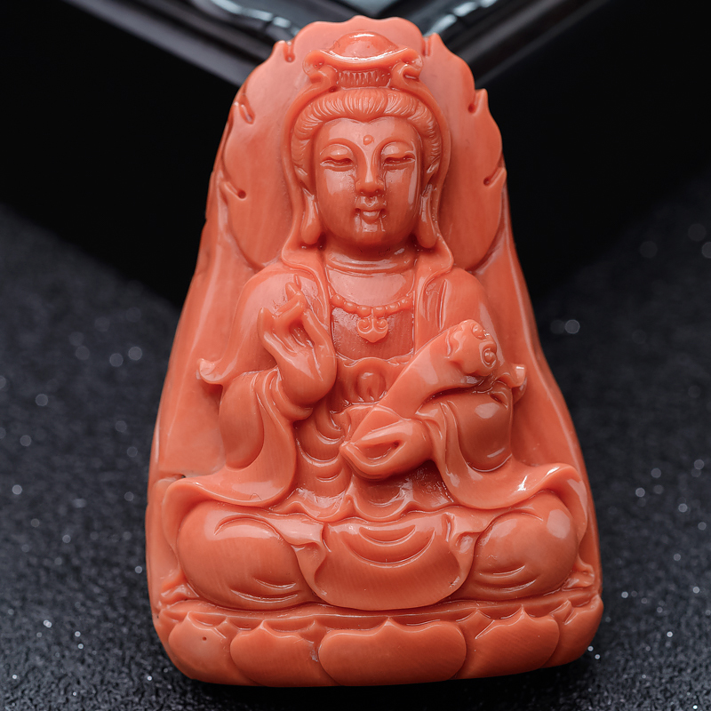 天然MOMO珊瑚观音吊坠-红掌柜