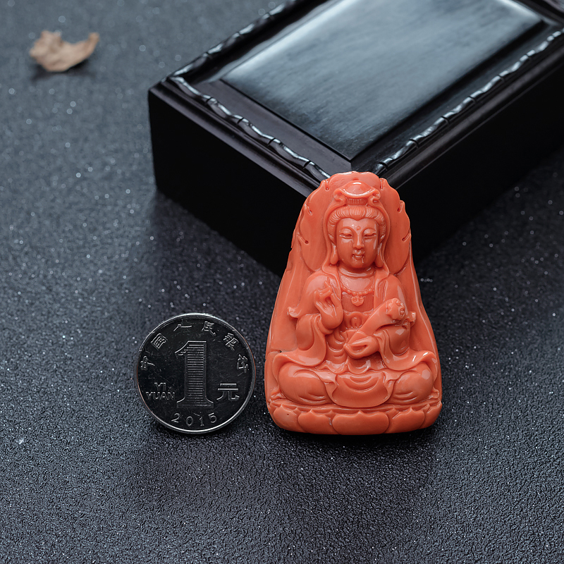 天然台湾MOMO珊瑚观音吊坠-红掌柜