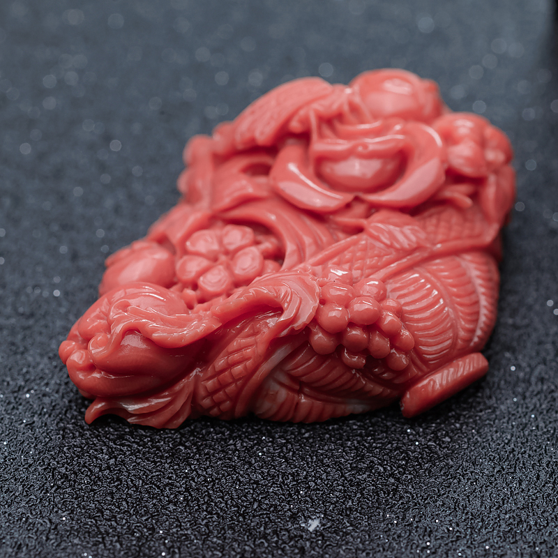 天然MOMO珊瑚花篮吊坠-红掌柜