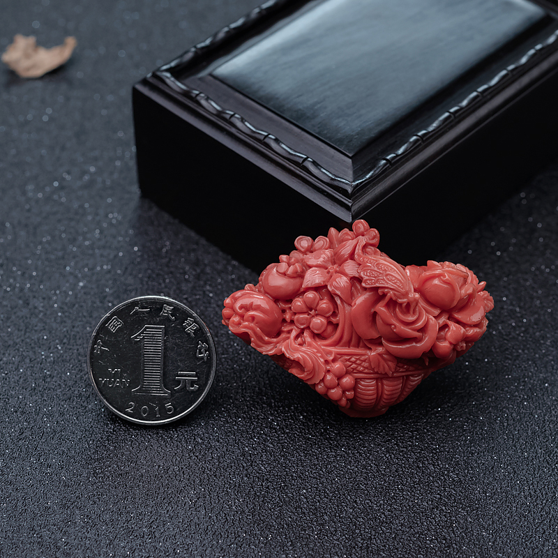 天然台湾MOMO珊瑚花篮吊坠-红掌柜