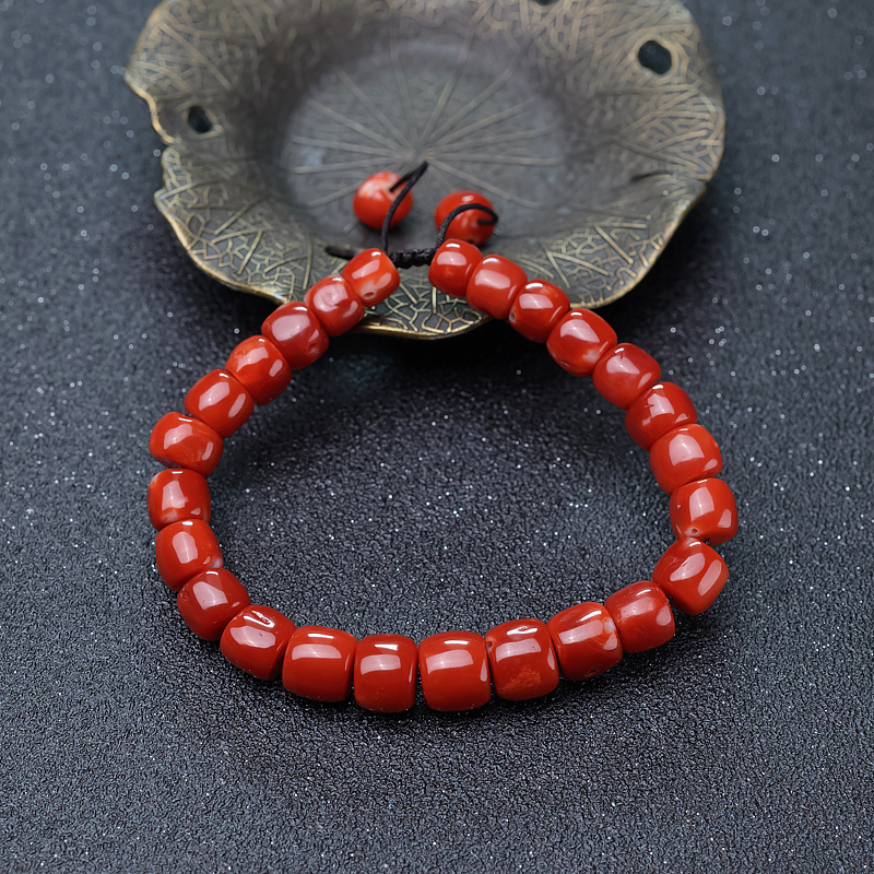 天然日本珊瑚桶珠手链-红掌柜