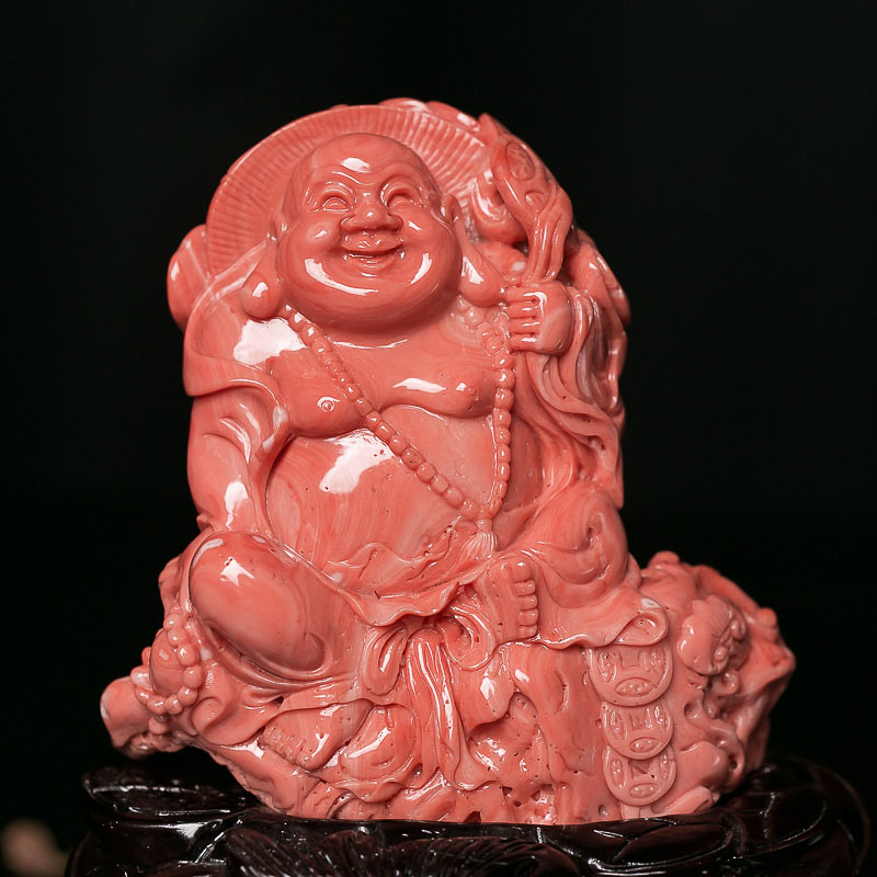MOMO珊瑚弥勒佛摆件-红掌柜