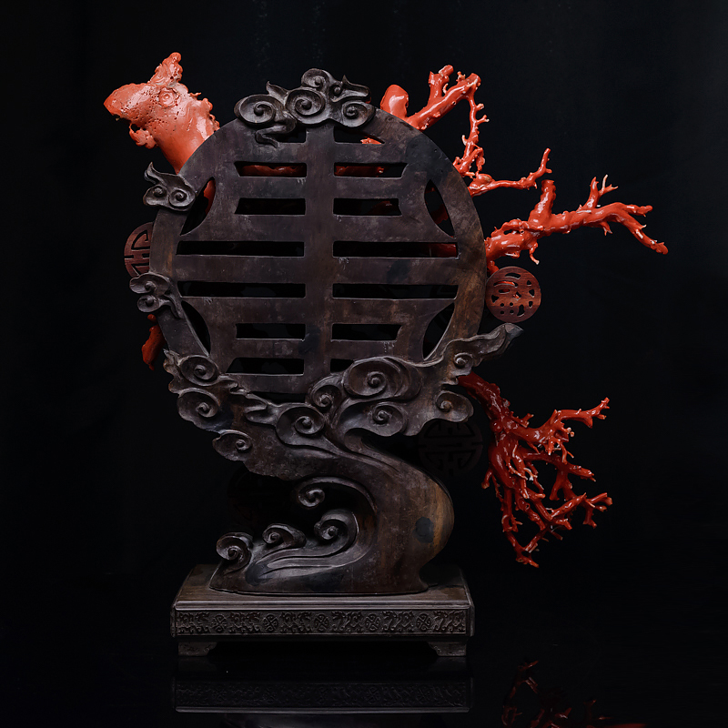 天然台湾珊瑚龙摆件-红掌柜