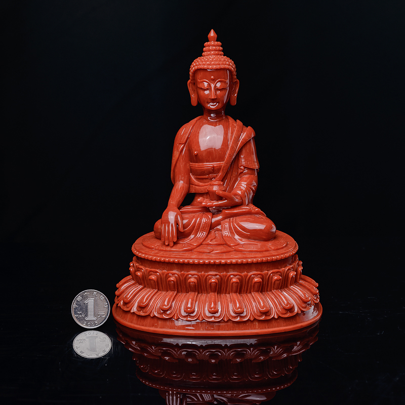台湾天然MOMO拼接珊瑚佛摆件-红掌柜