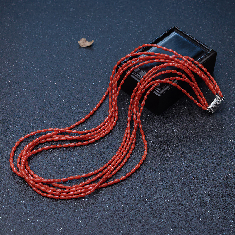 沙丁珊瑚米珠项链-红掌柜