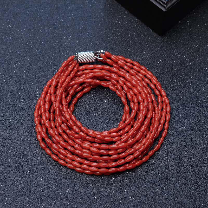 天然珊瑚米珠项链-红掌柜