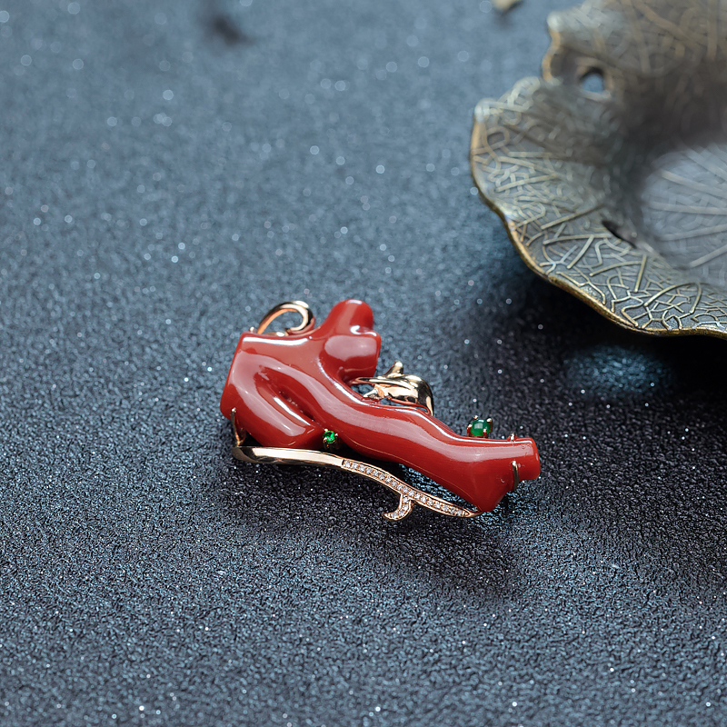 18K日本阿卡珊瑚吊坠-红掌柜