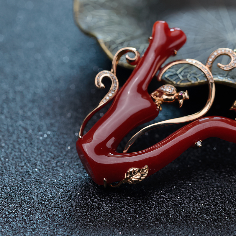 天然日本阿卡牛血红珊瑚吊坠-红掌柜