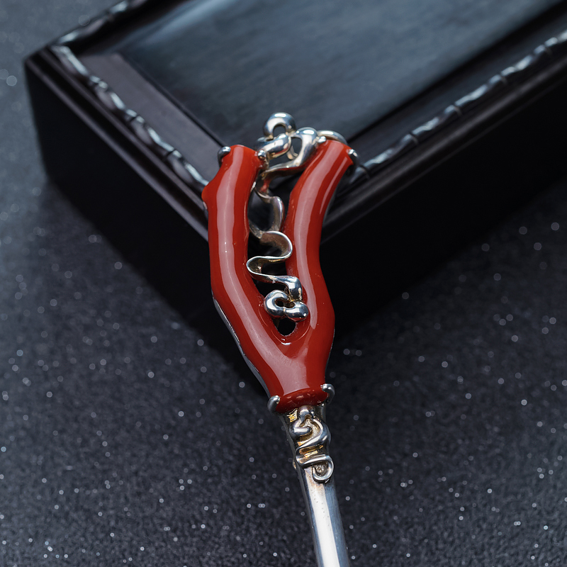 天然日本阿卡珊瑚发簪-红掌柜