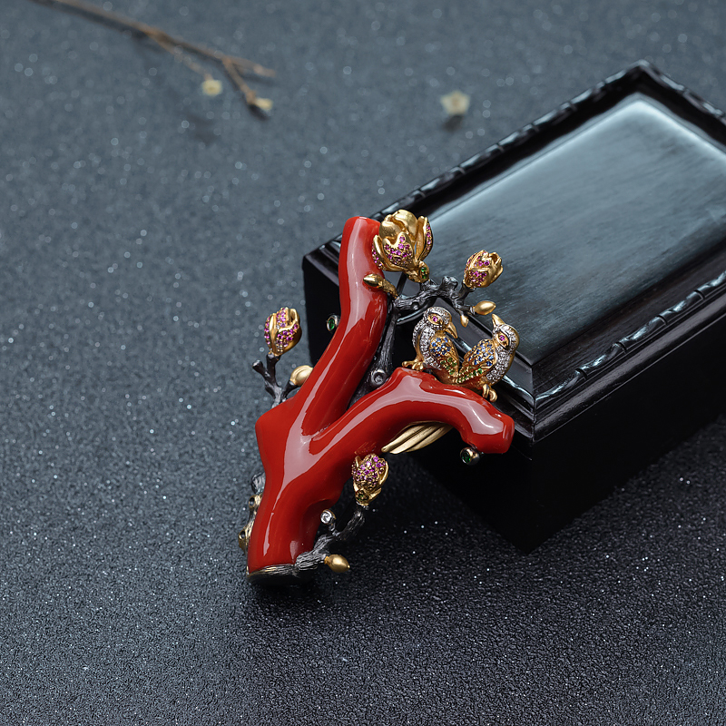 天然阿卡珊瑚胸针/吊坠两用款-红掌柜