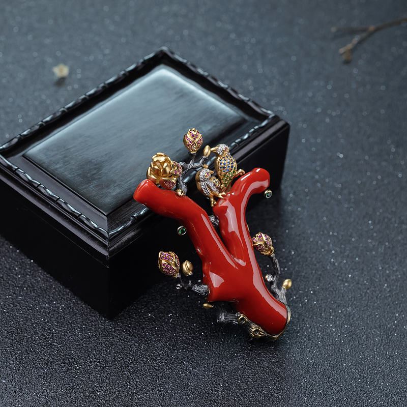 日本阿卡珊瑚胸针/吊坠两用款-红掌柜