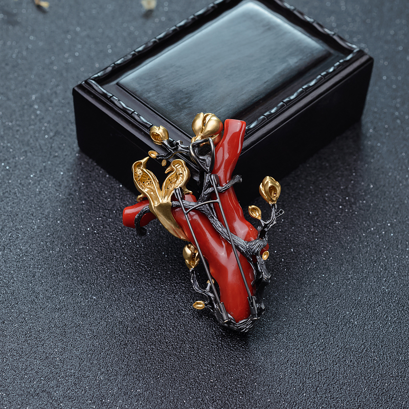 日本天然珊瑚胸针/吊坠两用款-红掌柜