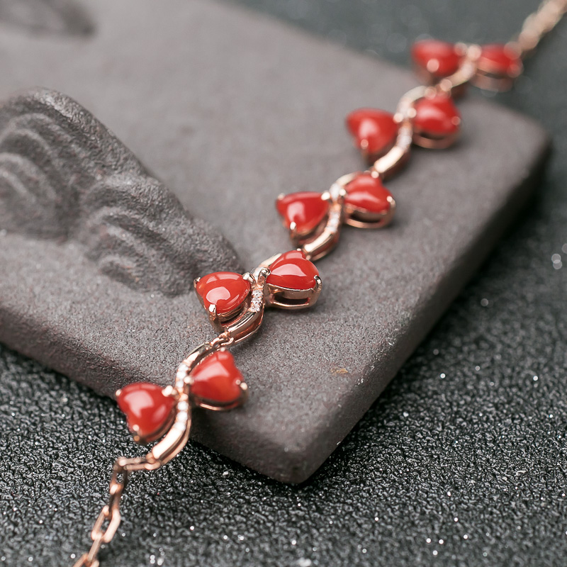 18K天然阿卡珊瑚心形手链-红掌柜