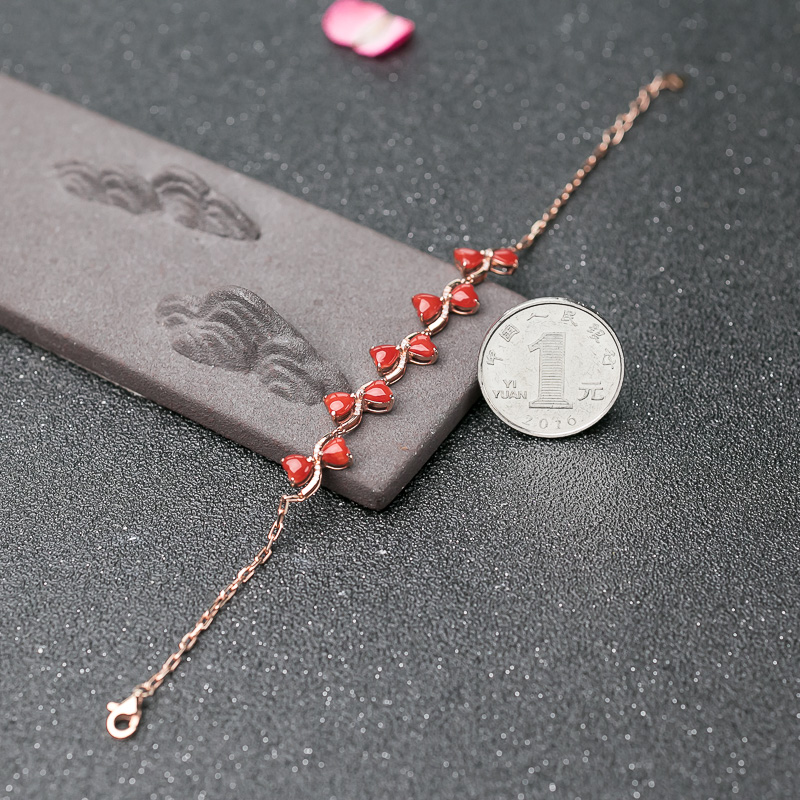 18K天然日本阿卡珊瑚心形手链-红掌柜