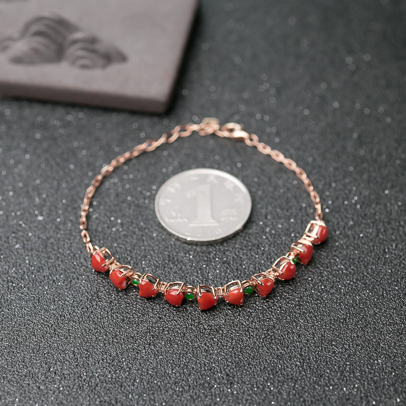 18K天然日本阿卡珊瑚心形手链-红掌柜