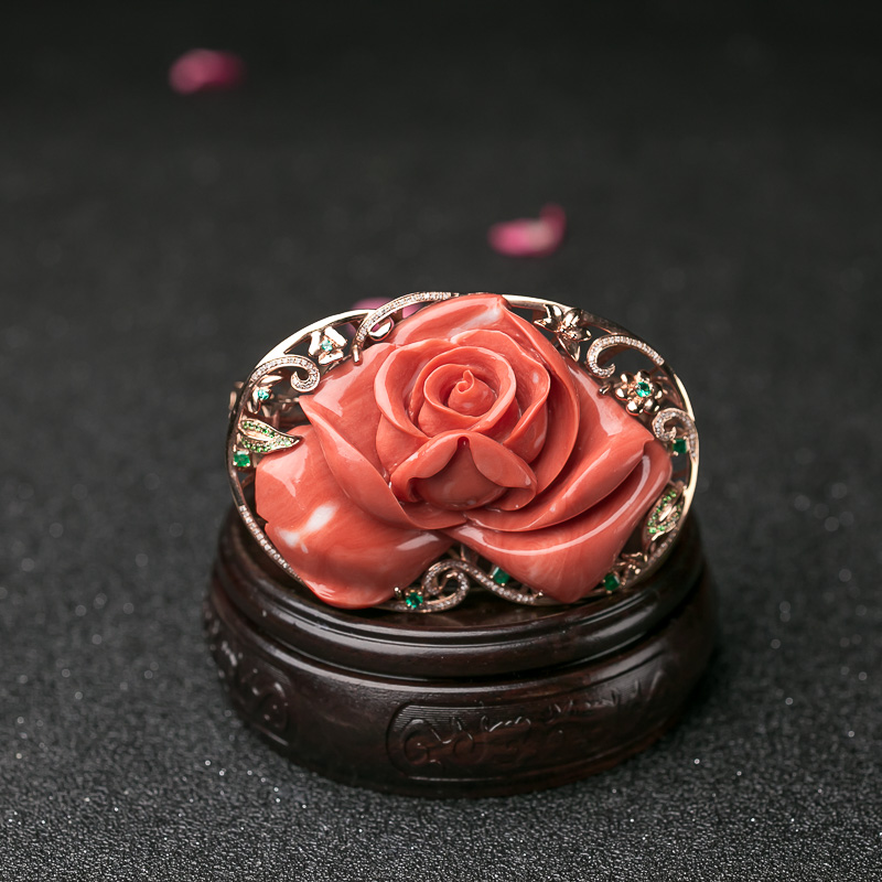 珊瑚玫瑰花手镯-红掌柜