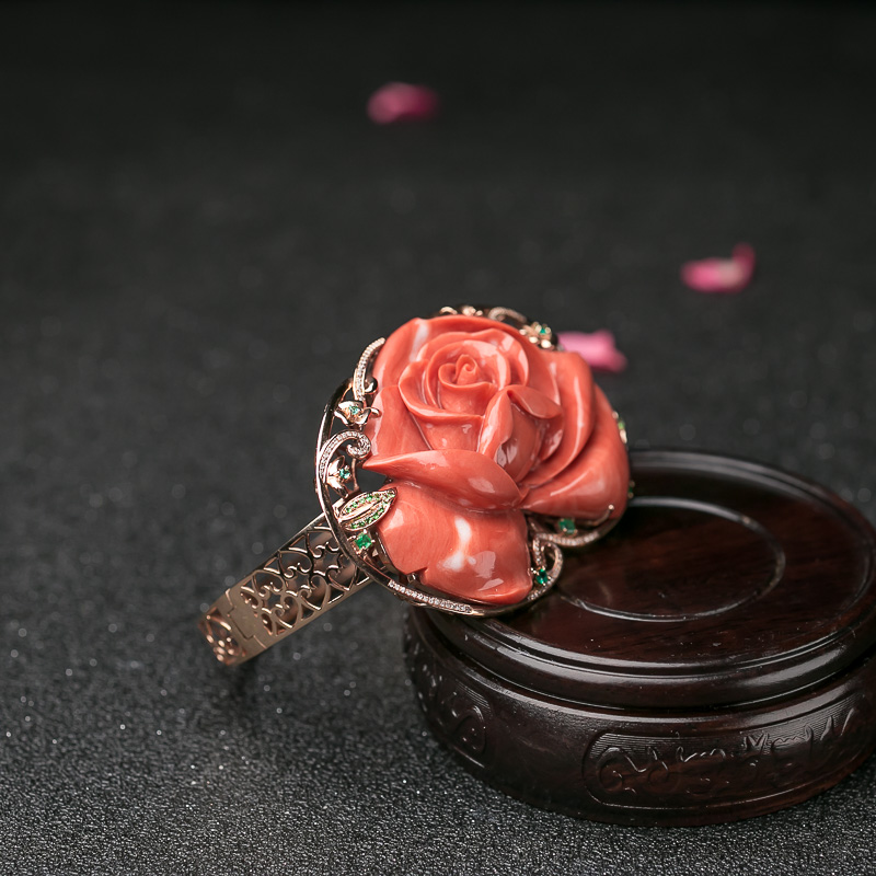 MOMO珊瑚玫瑰花手镯-红掌柜