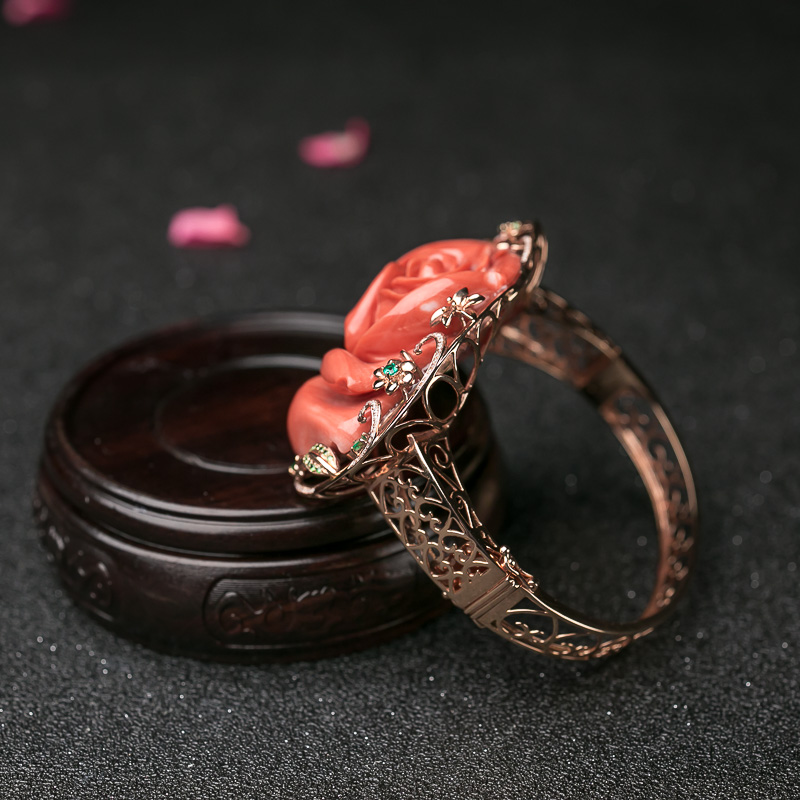 59.5mm天然台湾MOMO珊瑚手镯-红掌柜